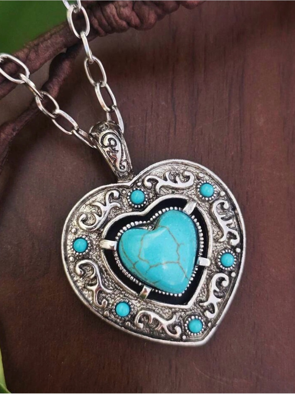 Western Turquoise Heart Pendant Necklace - Silver-Tone Women’s Jewelry